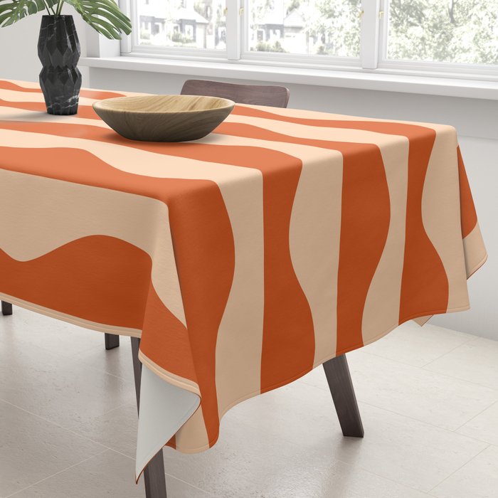Retro Wavy Lines Pattern in Burnt Orange & Peach Tablecloth Gallery Image 3