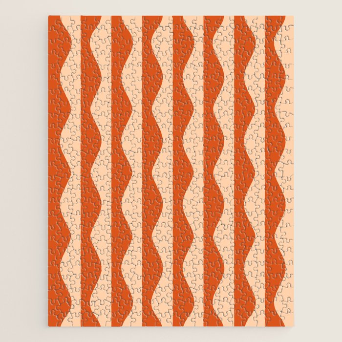 Retro Wavy Lines Pattern in Burnt Orange & Peach Jigsaw Puzzle Gallery Image 1