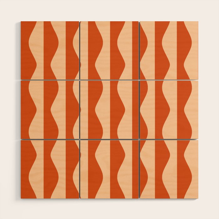 Retro Wavy Lines Pattern in Burnt Orange & Peach Wood Wall Art Gallery Image 1