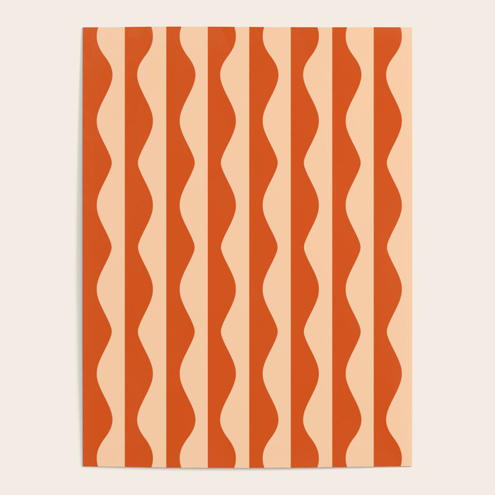 Retro Wavy Lines Pattern in Burnt Orange & Peach Poster Gallery Image 4