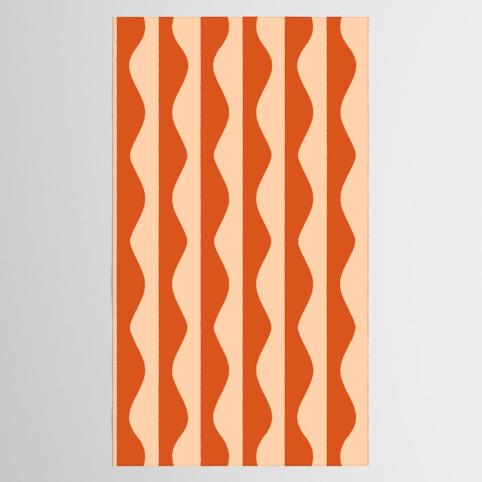 Retro Wavy Lines Pattern in Burnt Orange & Peach Tablecloth Gallery Image 2