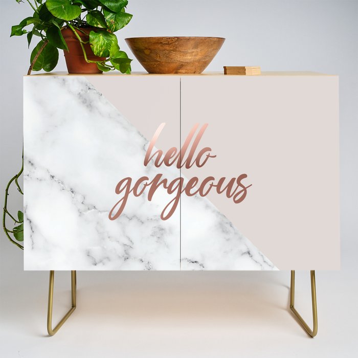 Hello Gorgeous, Rose Gold, Pink, Marble Credenza Gallery Image 1