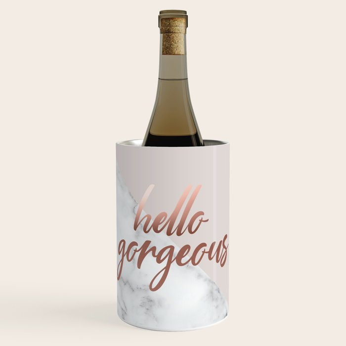 Hello Gorgeous, Rose Gold, Pink, Marble Wine Chiller Gallery Image 1