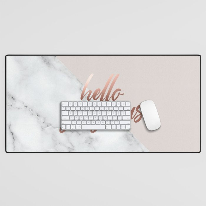 Hello Gorgeous, Rose Gold, Pink, Marble Desk Mat Gallery Image 1
