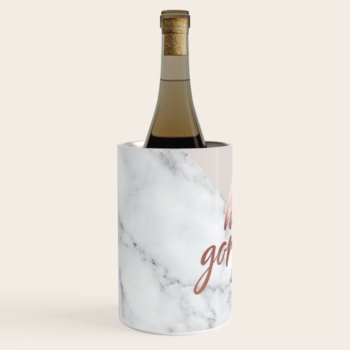 Hello Gorgeous, Rose Gold, Pink, Marble Wine Chiller Gallery Image 2