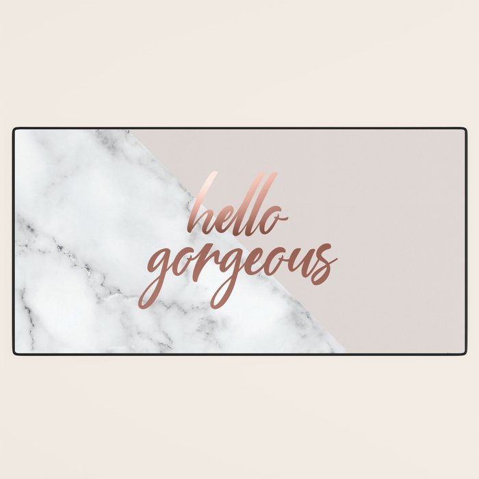 Hello Gorgeous, Rose Gold, Pink, Marble Desk Mat Gallery Image 3
