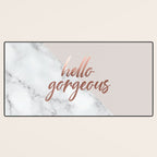 Hello Gorgeous, Rose Gold, Pink, Marble Desk Mat Gallery Image 3