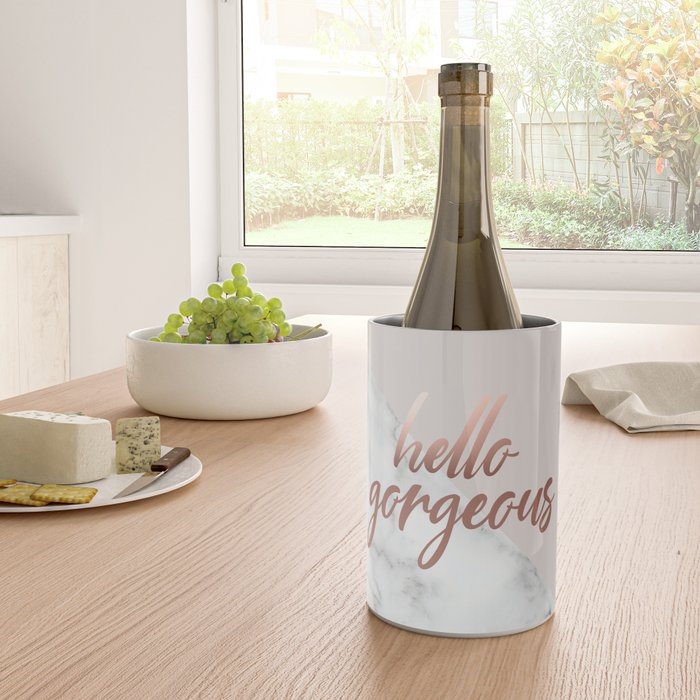 Hello Gorgeous, Rose Gold, Pink, Marble Wine Chiller Gallery Image 4