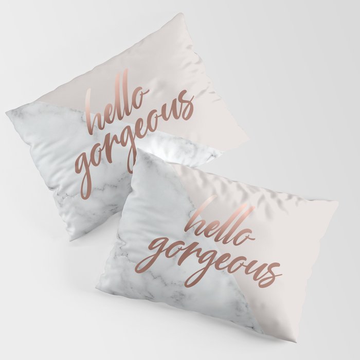 Hello Gorgeous, Rose Gold, Pink, Marble Pillow Sham Gallery Image 3