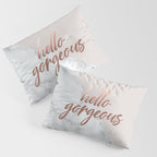 Hello Gorgeous, Rose Gold, Pink, Marble Pillow Sham Gallery Image 3