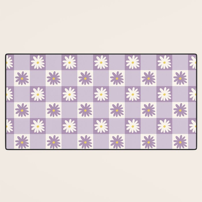 Flower Lavender Gingham Checker in Purple Desk Mat Gallery Image 3
