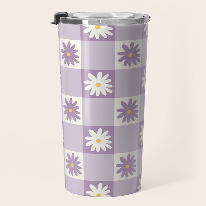 Flower Lavender Gingham Checker in Purple Travel Mug Gallery Image 3