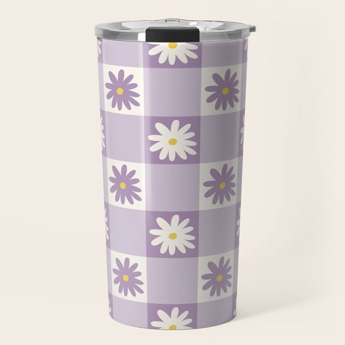 Flower Lavender Gingham Checker in Purple Travel Mug Gallery Image 1