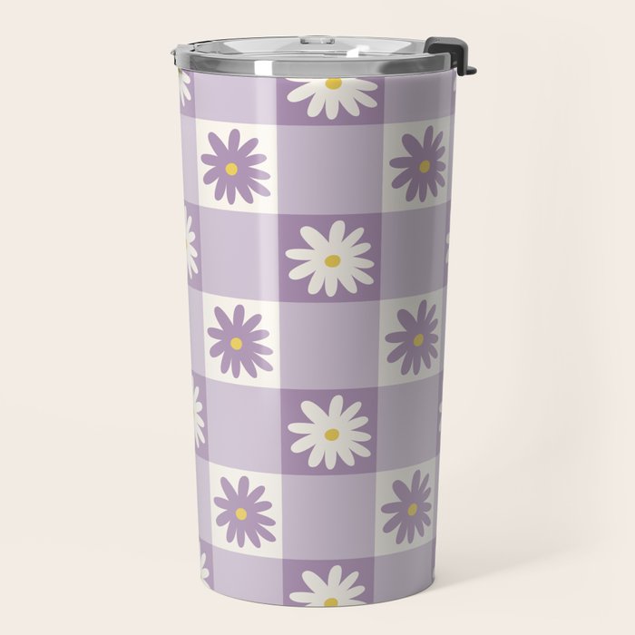 Flower Lavender Gingham Checker in Purple Travel Mug Gallery Image 2
