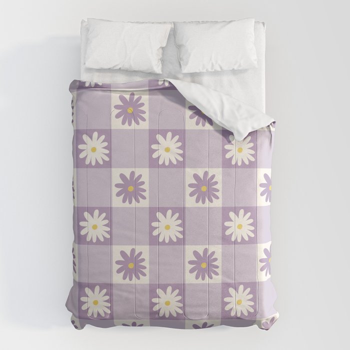 Flower Lavender Gingham Checker in Purple Comforter Gallery Image 1