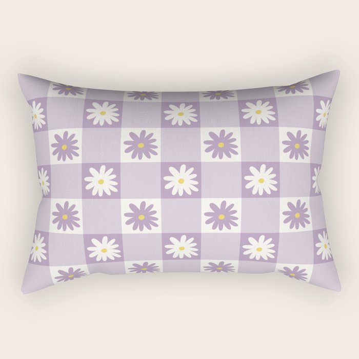 Flower Lavender Gingham Checker in Purple Rectangular Pillow Gallery Image 1
