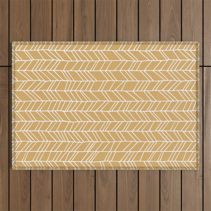 Rustic Herringbone in Mustard Yellow Outdoor Rug Gallery Image 1
