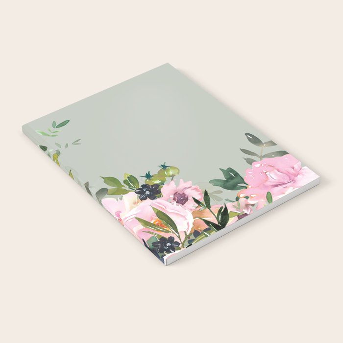 Floral Watercolor, Roses, Green and Pink Notebook Gallery Image 1