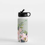 Floral Watercolor, Roses, Green and Pink Water Bottle Gallery Image 1