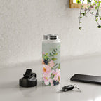 Floral Watercolor, Roses, Green and Pink Water Bottle Gallery Image 4
