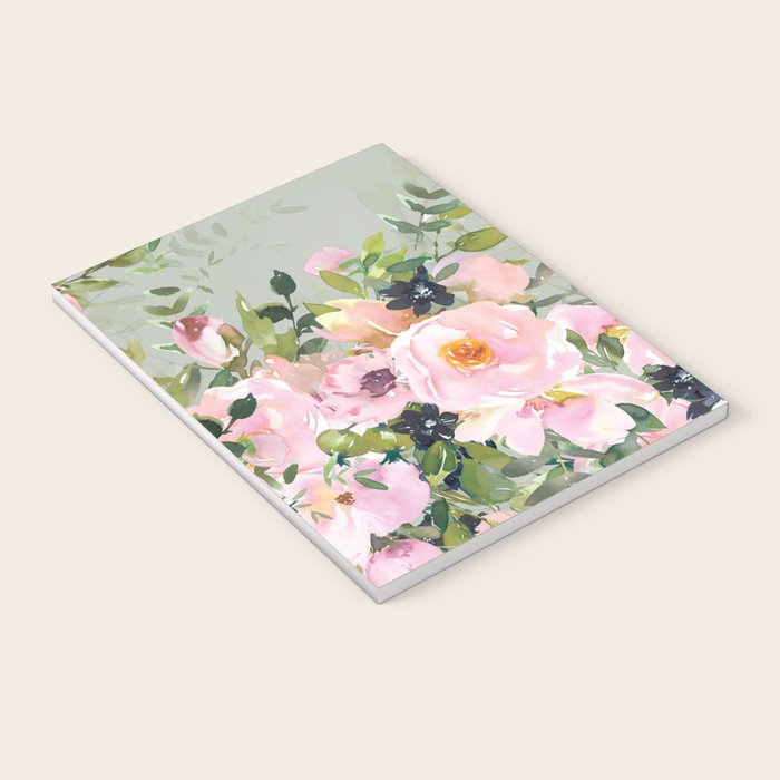Floral Watercolor, Roses, Green and Pink Notebook Gallery Image 3