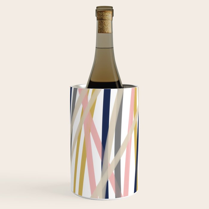 Ribbon Abstract in Mustard Yellow, Blush Pink, Navy Blue, Grey, Almond, and White Minimalist Modern Pattern Wine Chiller Gallery Image 2
