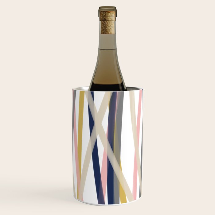 Ribbon Abstract in Mustard Yellow, Blush Pink, Navy Blue, Grey, Almond, and White Minimalist Modern Pattern Wine Chiller Gallery Image 3