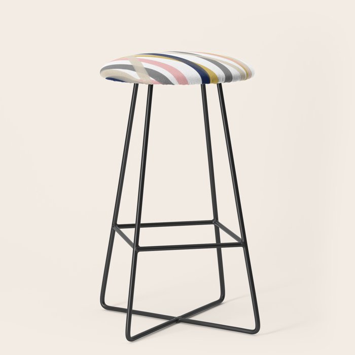Ribbon Abstract in Mustard Yellow, Blush Pink, Navy Blue, Grey, Almond, and White Minimalist Modern Pattern Stool Gallery Image 1
