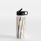 Ribbon Abstract in Mustard Yellow, Blush Pink, Navy Blue, Grey, Almond, and White Minimalist Modern Pattern Water Bottle Gallery Image 1