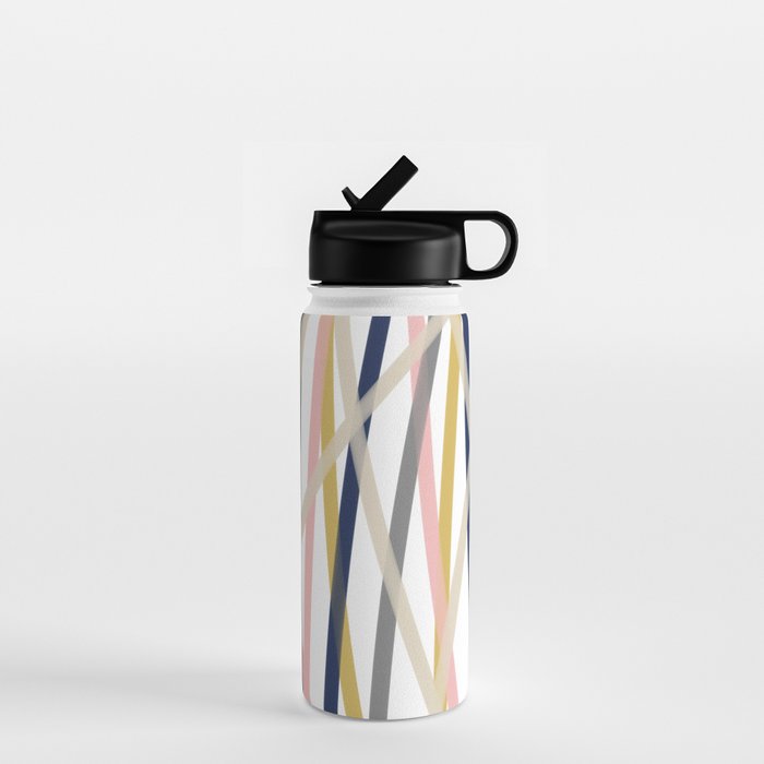 Ribbon Abstract in Mustard Yellow, Blush Pink, Navy Blue, Grey, Almond, and White Minimalist Modern Pattern Water Bottle Gallery Image 1