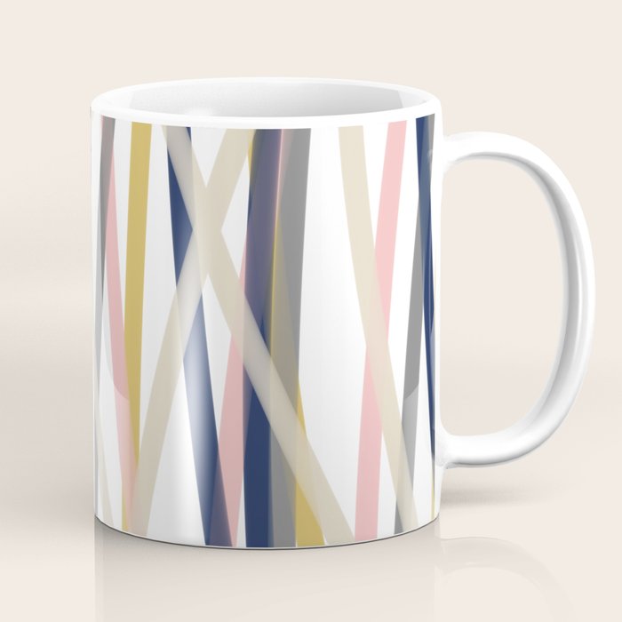 Ribbon Abstract in Mustard Yellow, Blush Pink, Navy Blue, Grey, Almond, and White Minimalist Modern Pattern Coffee Mug Gallery Image 1