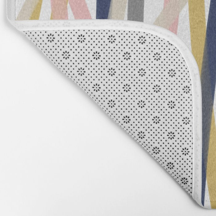 Ribbon Abstract in Mustard Yellow, Blush Pink, Navy Blue, Grey, Almond, and White Minimalist Modern Pattern Bath Mat Gallery Image 2