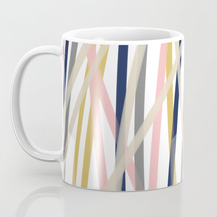 Ribbon Abstract in Mustard Yellow, Blush Pink, Navy Blue, Grey, Almond, and White Minimalist Modern Pattern Coffee Mug Gallery Image 3