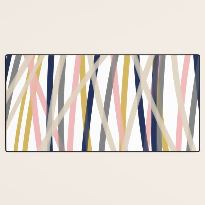 Ribbon Abstract in Mustard Yellow, Blush Pink, Navy Blue, Grey, Almond, and White Minimalist Modern Pattern Desk Mat Gallery Image 3