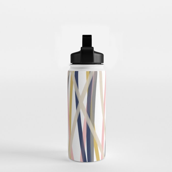 Ribbon Abstract in Mustard Yellow, Blush Pink, Navy Blue, Grey, Almond, and White Minimalist Modern Pattern Water Bottle Gallery Image 2