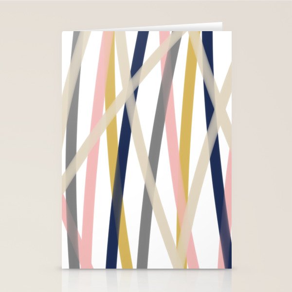 Ribbon Abstract in Mustard Yellow, Blush Pink, Navy Blue, Grey, Almond, and White Minimalist Modern Pattern Stationery Card Gallery Image 2