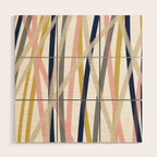 Ribbon Abstract in Mustard Yellow, Blush Pink, Navy Blue, Grey, Almond, and White Minimalist Modern Pattern Wood Wall Art Gallery Image 1