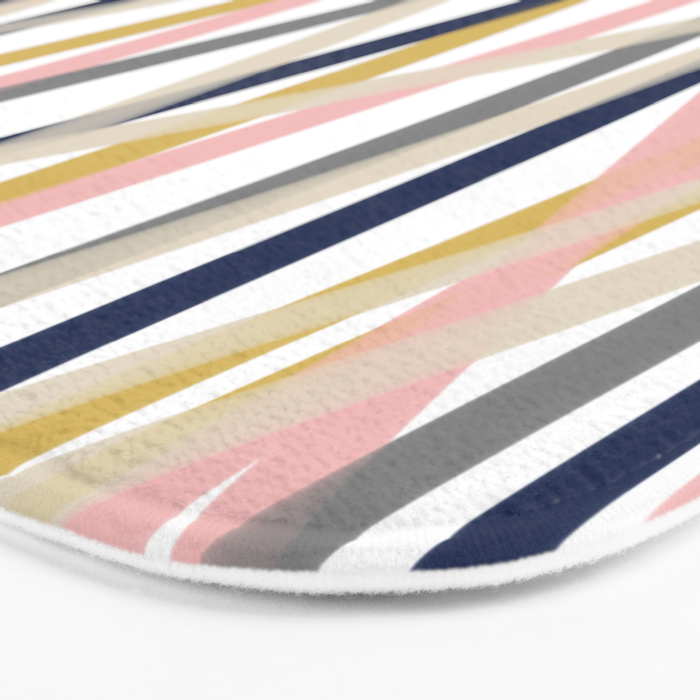 Ribbon Abstract in Mustard Yellow, Blush Pink, Navy Blue, Grey, Almond, and White Minimalist Modern Pattern Bath Mat Gallery Image 3