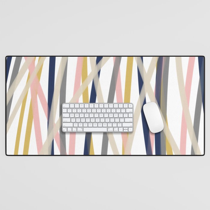 Ribbon Abstract in Mustard Yellow, Blush Pink, Navy Blue, Grey, Almond, and White Minimalist Modern Pattern Desk Mat Gallery Image 1