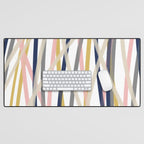 Ribbon Abstract in Mustard Yellow, Blush Pink, Navy Blue, Grey, Almond, and White Minimalist Modern Pattern Desk Mat Gallery Image 1