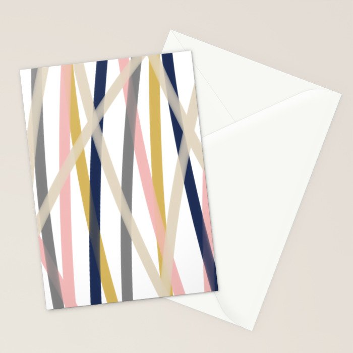 Ribbon Abstract in Mustard Yellow, Blush Pink, Navy Blue, Grey, Almond, and White Minimalist Modern Pattern Stationery Card Gallery Image 2