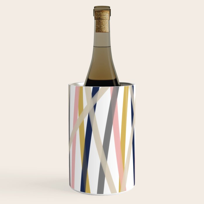 Ribbon Abstract in Mustard Yellow, Blush Pink, Navy Blue, Grey, Almond, and White Minimalist Modern Pattern Wine Chiller Gallery Image 1