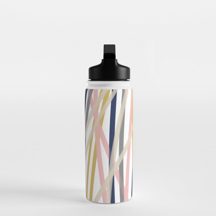 Ribbon Abstract in Mustard Yellow, Blush Pink, Navy Blue, Grey, Almond, and White Minimalist Modern Pattern Water Bottle Gallery Image 3