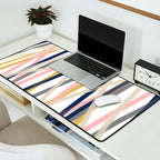 Ribbon Abstract in Mustard Yellow, Blush Pink, Navy Blue, Grey, Almond, and White Minimalist Modern Pattern Desk Mat Gallery Image 2