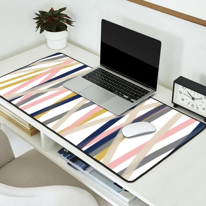 Ribbon Abstract in Mustard Yellow, Blush Pink, Navy Blue, Grey, Almond, and White Minimalist Modern Pattern Desk Mat Gallery Image 2