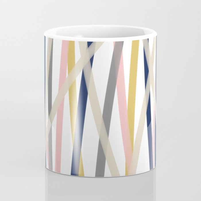 Ribbon Abstract in Mustard Yellow, Blush Pink, Navy Blue, Grey, Almond, and White Minimalist Modern Pattern Coffee Mug Gallery Image 4