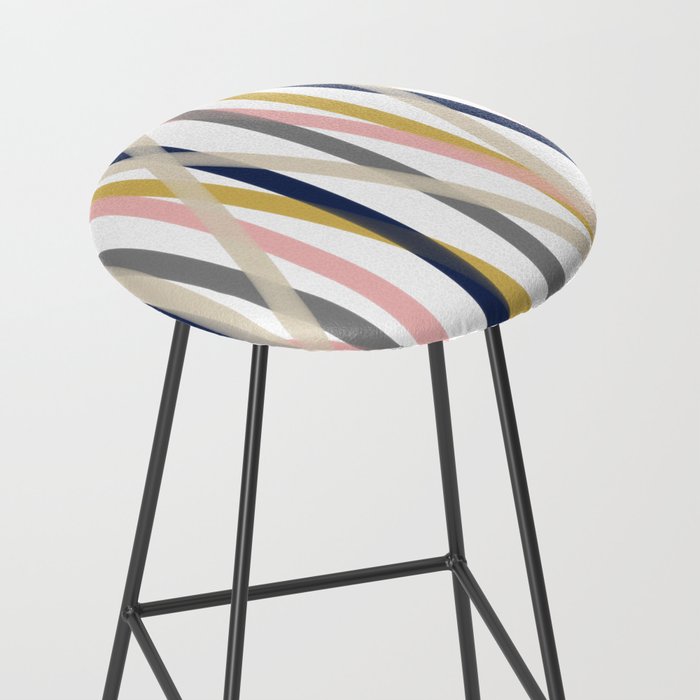 Ribbon Abstract in Mustard Yellow, Blush Pink, Navy Blue, Grey, Almond, and White Minimalist Modern Pattern Stool Gallery Image 2