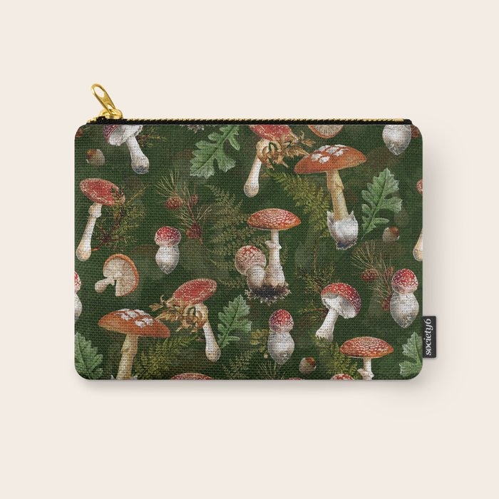 Vintage Dark Night Green Mushroom Forest Carry All Pouch Gallery Image 1