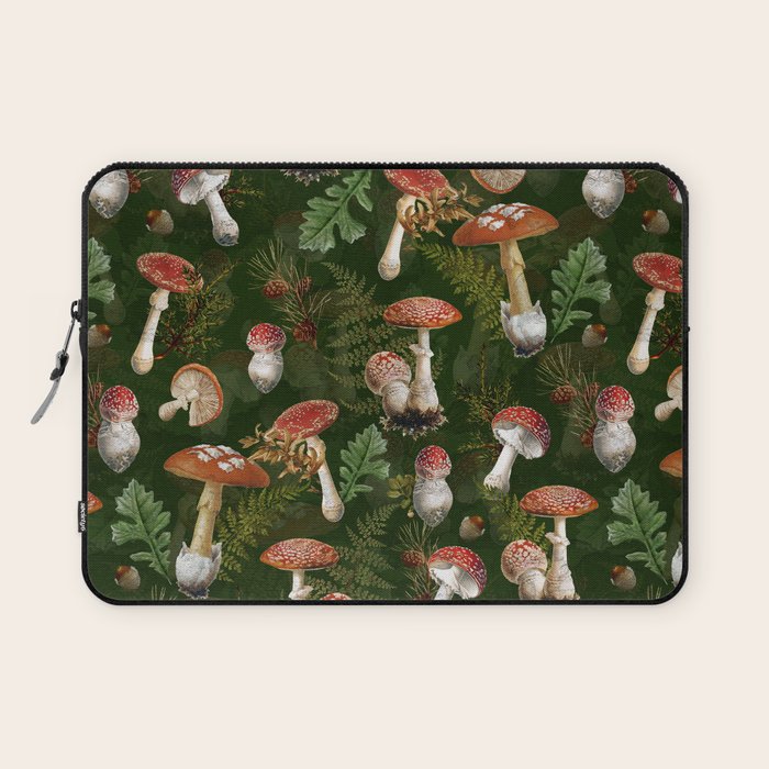 Vintage Dark Night Green Mushroom Forest Laptop Sleeve Gallery Image 1