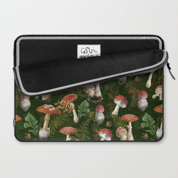 Vintage Dark Night Green Mushroom Forest Laptop Sleeve Gallery Image 2
